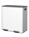 GarveeHome 2 x 10.6 gal Stainless Steel Double Trash Can with Lid for Kitchen, Large Dual Trash and Recycle Bin Combo, Step-on Kitchen Metal Garbage Cans, PP Inner Buckets, Liner Rim, Grayish-White