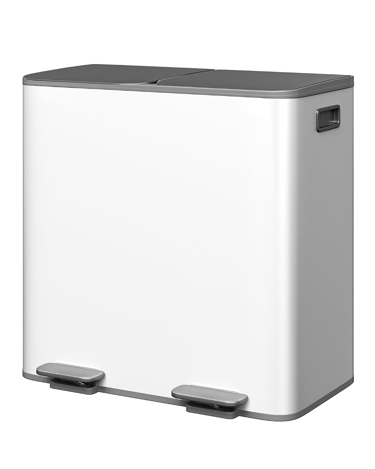 GarveeHome 2 x 10.6 gal Stainless Steel Double Trash Can with Lid for Kitchen, Large Dual Trash and Recycle Bin Combo, Step-on Kitchen Metal Garbage Cans, PP Inner Buckets, Liner Rim, Grayish-White