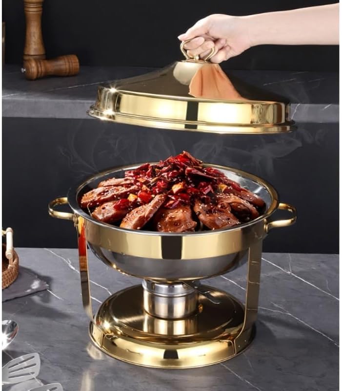 Stainless Steel Chafing Dish Buffet Set Portable Round Buffet Chafer Servers and Food Warmers with Top Lid(Silver,9L)