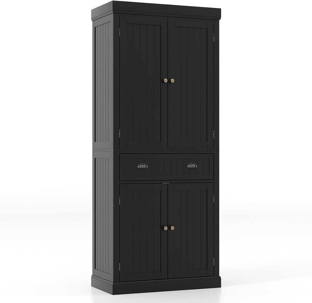 Giantex Pantry Organizers and Storage, 72' Tall Kitchen Cabinet with 2-Door Cabinets & Drawer, Buffet Sideboard w/Adjustable Shelves, Wooden Freestanding Cupboard for Dining Room Living Room (Black)