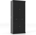 Giantex Pantry Organizers and Storage, 72' Tall Kitchen Cabinet with 2-Door Cabinets & Drawer, Buffet Sideboard w/Adjustable Shelves, Wooden Freestanding Cupboard for Dining Room Living Room (Black)
