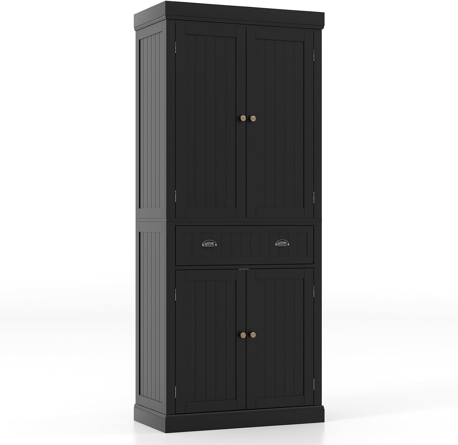 Giantex Pantry Organizers and Storage, 72' Tall Kitchen Cabinet with 2-Door Cabinets & Drawer, Buffet Sideboard w/Adjustable Shelves, Wooden Freestanding Cupboard for Dining Room Living Room (Black)