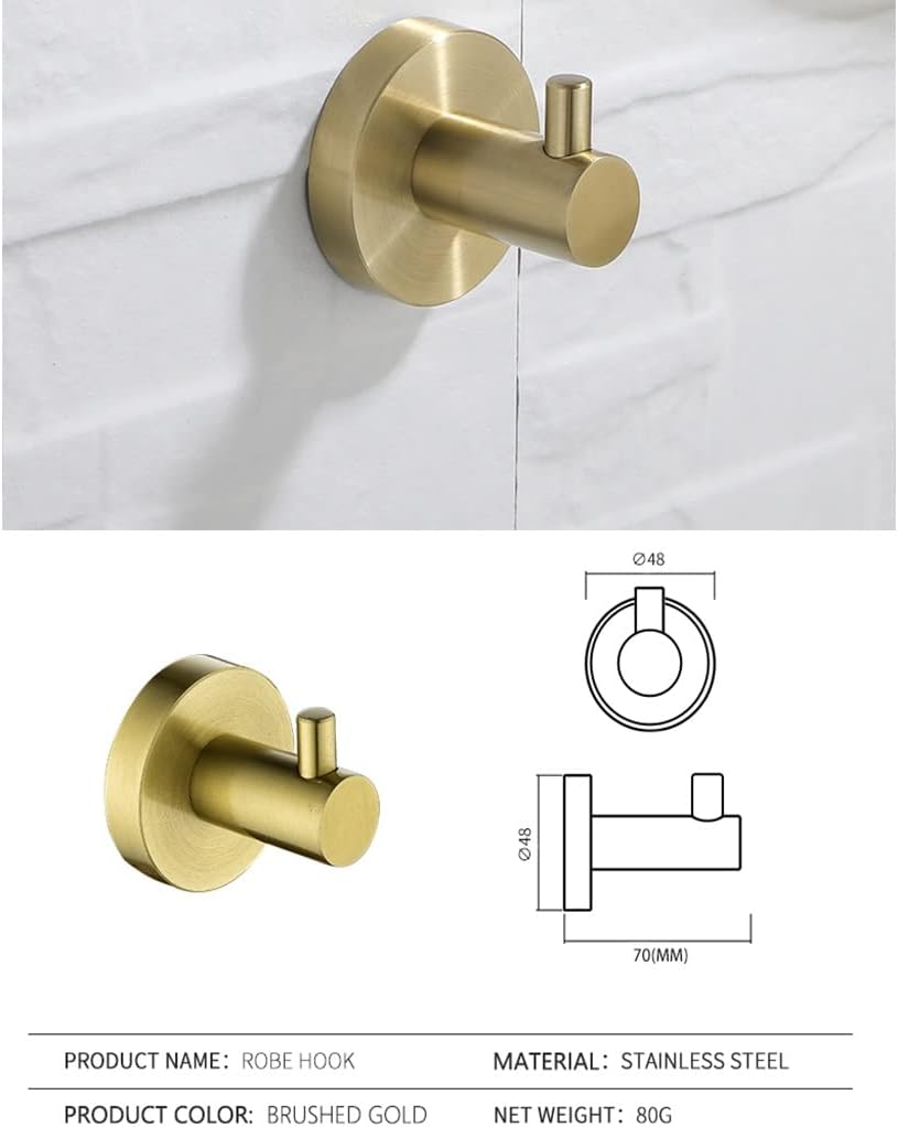 LSLYTQ Brushed Gold Stainless Steel Bathroom Hardware, Hand Towel Ring, Toilet Paper Holder, 2 Robe Towel Hooks, Bathroom Accessories Kit