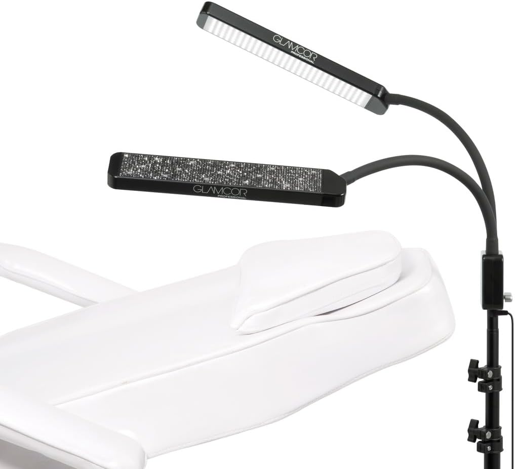 GLAMCOR Elite X Portable LED Lighting Kit for Eyelash Extension, Esthetician, Makeup, Filming & Photography | 5600K Five-Stage Dimming Daylight, with Travel Bag & Tripod (Black w/Black Sparkle)