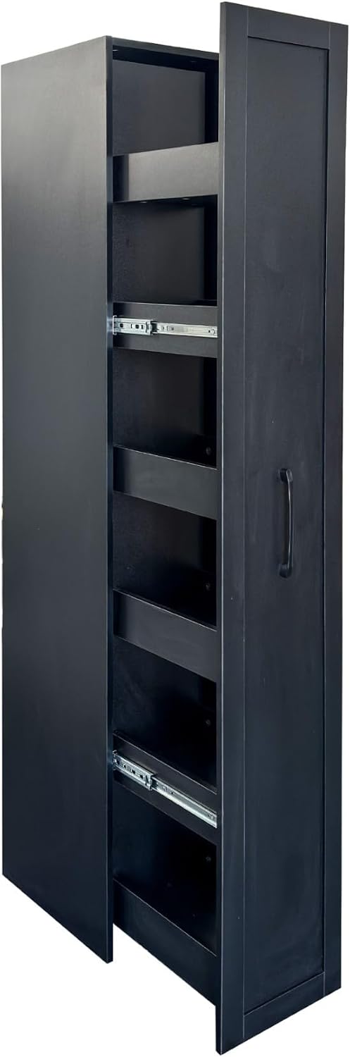 KEIKI Pull-Out Kitchen Pantry Storage Cabinet with Multi-Tier Shelf, Spice Rack Next to Fridge, Freestanding Wood Hutch Food Pantries Cupboard for Coffee Bar, Dining Room, Narrow Spaces