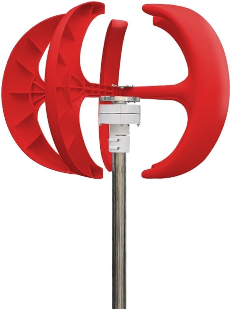Wind Turbine Generator, Vertical New Energy Wind Turbine 1000w 12v 24v Low Wind Speed Start Rotation Alternative Accessories Off Grid Inverter for Marine, RV, Home(Red,MPPT CONTROLLER_12V)
