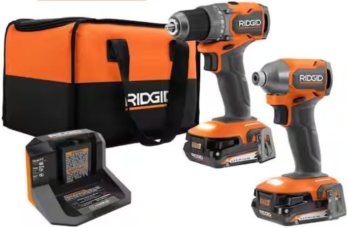 RIDGID 18V SubCompact Brushless 2-Tool Combo Kit with Drill/Driver, Impact Driver, (2) 2.0 Ah Batteries, Charger, and Tool Bag