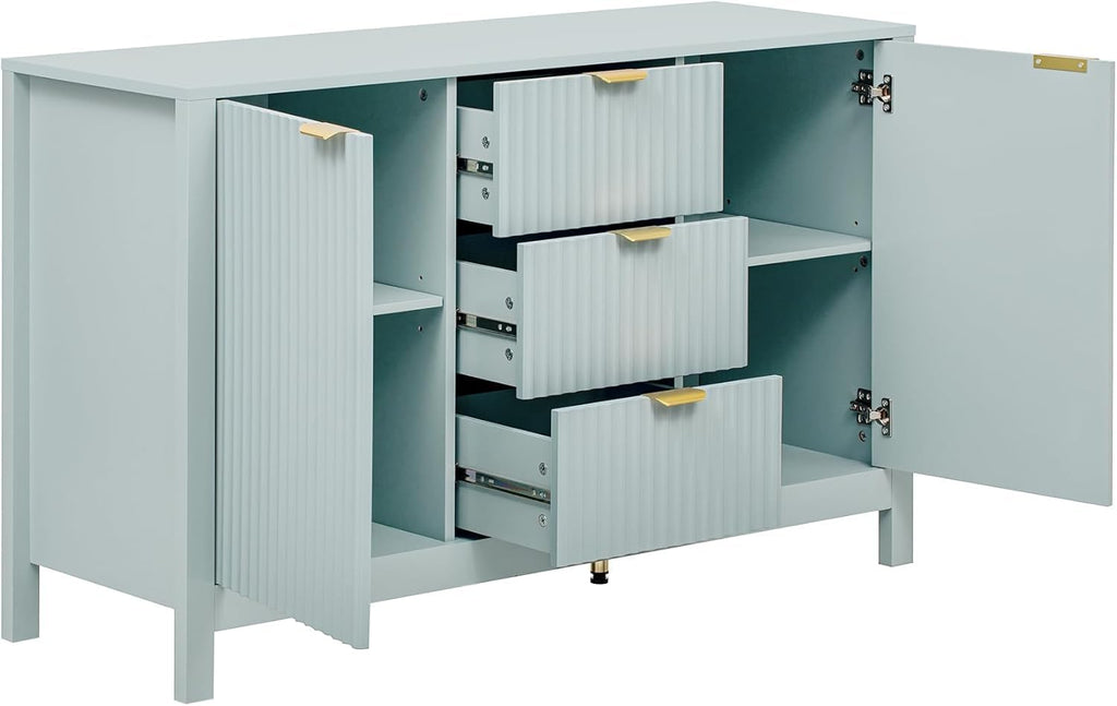 Virubi 47' Fluted Sideboard Buffet Cabinet with Storage Drawers,Doors,Adjustable Shelves and Gold Handles, Wood Modern Sideboard Accent Cabinet for Living Room,Hallway,Entryway (Green)