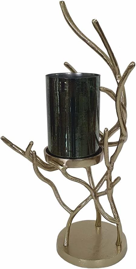 A&B Home Gold Branch Candleholder - Large Candleholder with Glass Hurricane, Decorative Tabletop Lighting, Living Room Coffee Table Accent Piece Dining Table Centerpiece, 10' x 7' x 18'