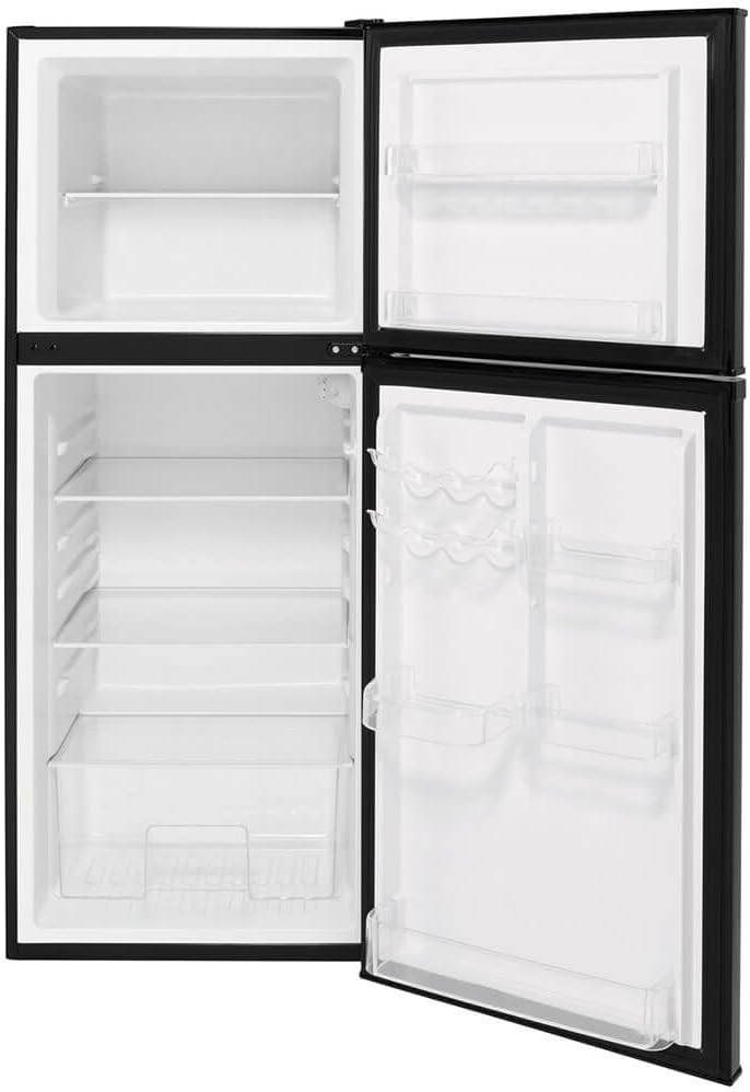 GE GPV10FGNBB 24' Top Freezer Refrigerator with 9.93 cu. ft. Capacity 12V DC Power Only LED Lighting and Adjustable Spillproof Glass Shelves in Black