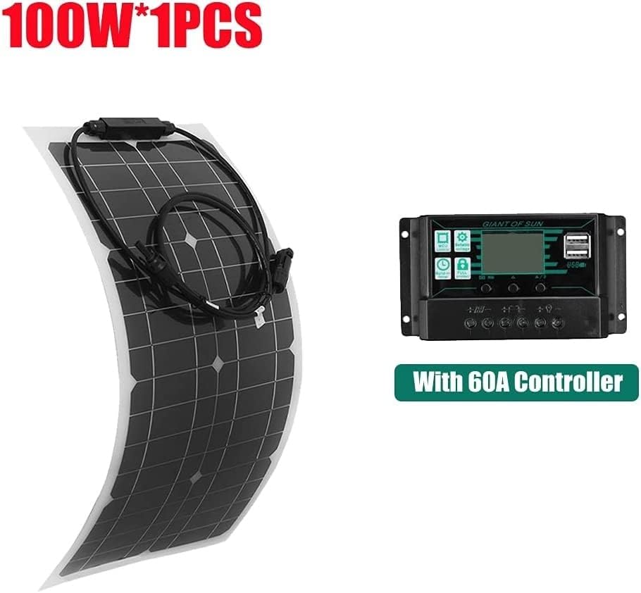 Portable Solar Panels 100W Portable Solar Panel Kit with 30A 60A Controller, Flexible Monocrystalline Solar Panel Kit，Waterproof Solar Power System for Car Yacht Rv Camping(100W 60A Controller)