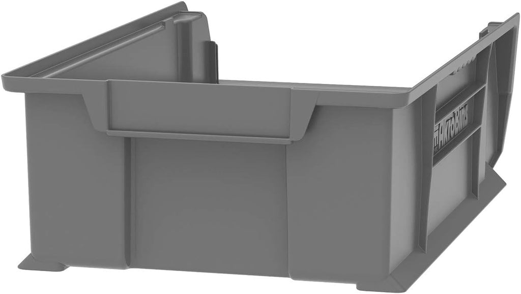 Akro-Mils 30280 Super-Size AkroBins Plastic Storage Bins, Space-Saving Stackable Bins for Garage, Classroom, Warehouse Organization, 20' L x 12' W x 6' H, Grey, 4-Pack