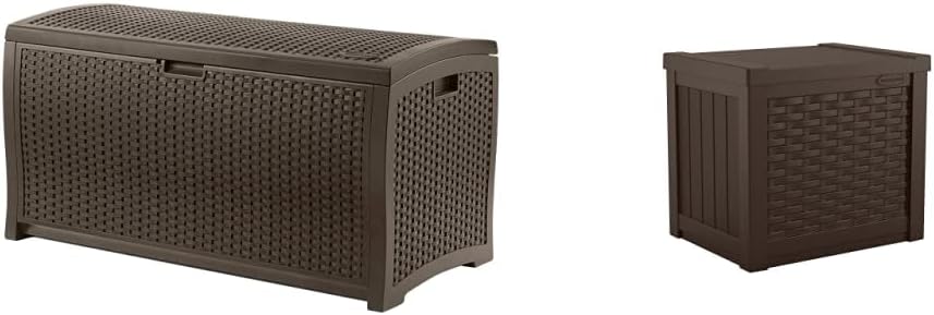 Suncast Resin Wicker 99 Gallon and 22 Gallon Storage Containers Bundle | 2-Piece Set