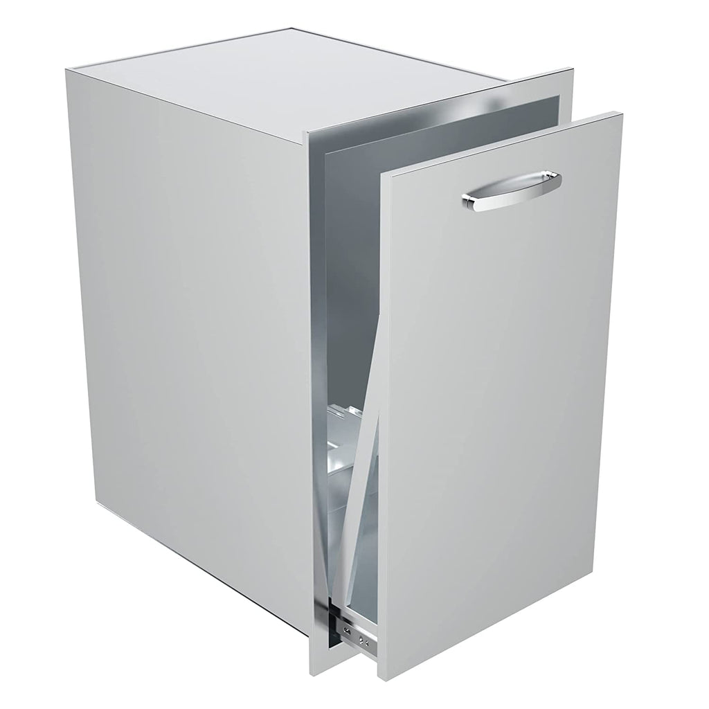 Pull-Out Single Trash Drawer 14''Wx27''Hx20''D, Built-in Trash Drawer, Outdoor Kitchen Stainless Steel Trash Bin for BBQ Island Grill Station