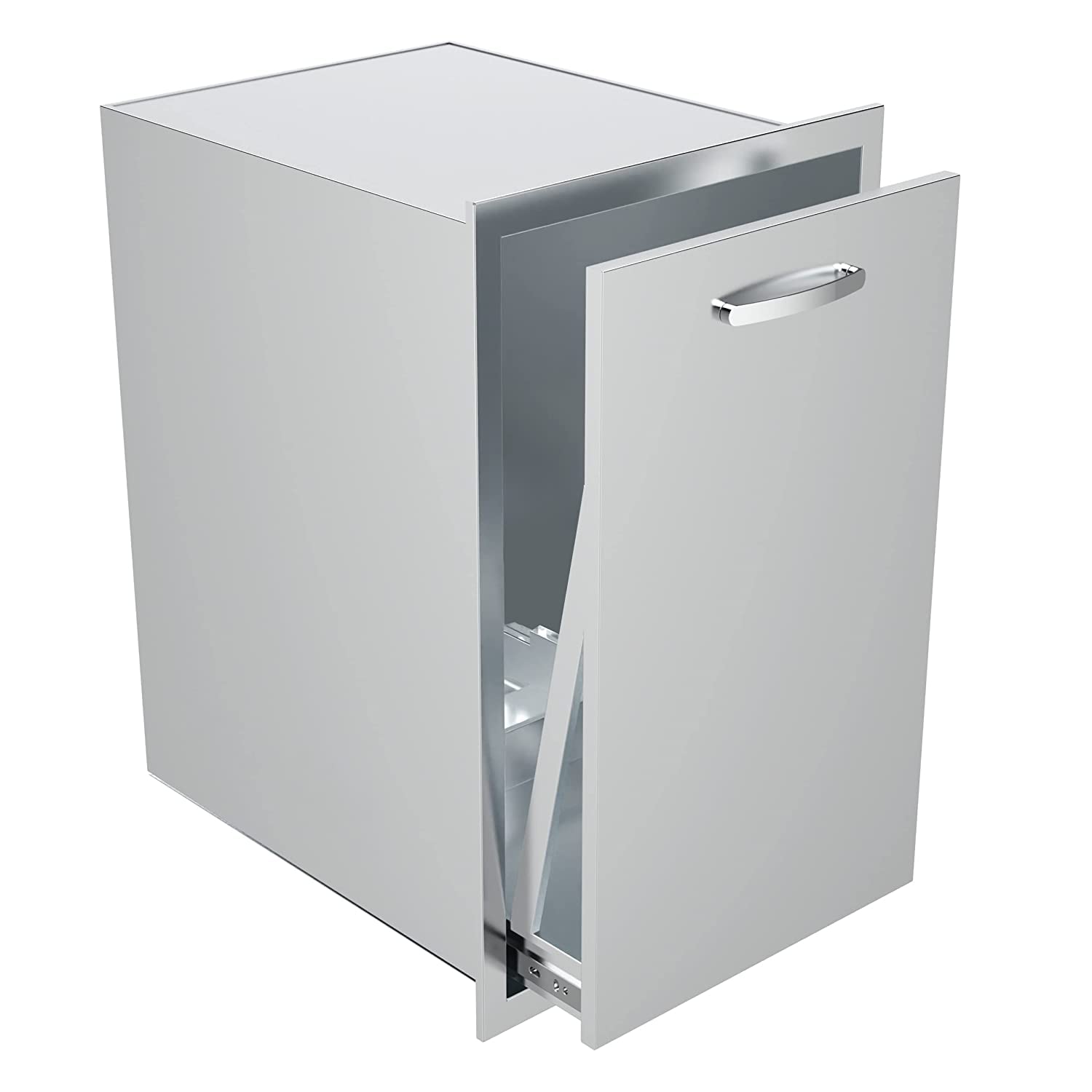 Pull-Out Single Trash Drawer 14''Wx27''Hx20''D, Built-in Trash Drawer, Outdoor Kitchen Stainless Steel Trash Bin for BBQ Island Grill Station