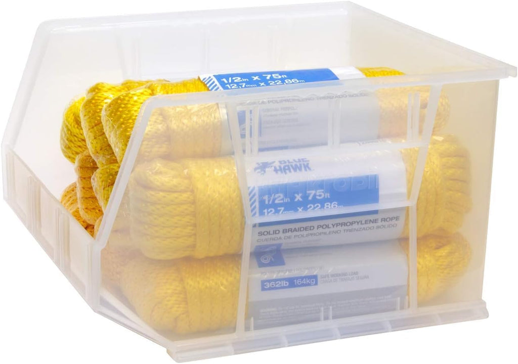 Akro-Mils 30270 AkroBins Plastic Storage Bins, Space-Saving Stackable Bins for Garage, Pantry, Craft Organization, 18' x 16' x 11', Clear, 3-Pack