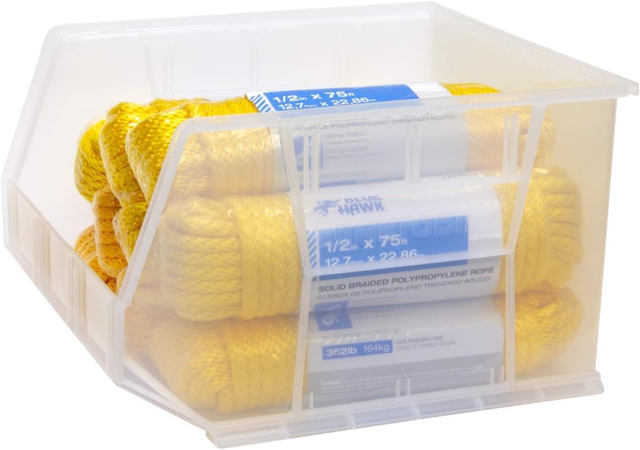 Akro-Mils 30270 AkroBins Plastic Storage Bins, Space-Saving Stackable Bins for Garage, Pantry, Craft Organization, 18' x 16' x 11', Clear, 3-Pack