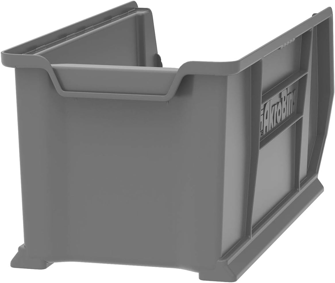 Akro-Mils 30287 Super-Size AkroBins Plastic Storage Bins, Space-Saving Stackable Bins for Garage, Classroom, Warehouse Organization, 24' L x 11' W x 10' H, Clear, 4-Pack