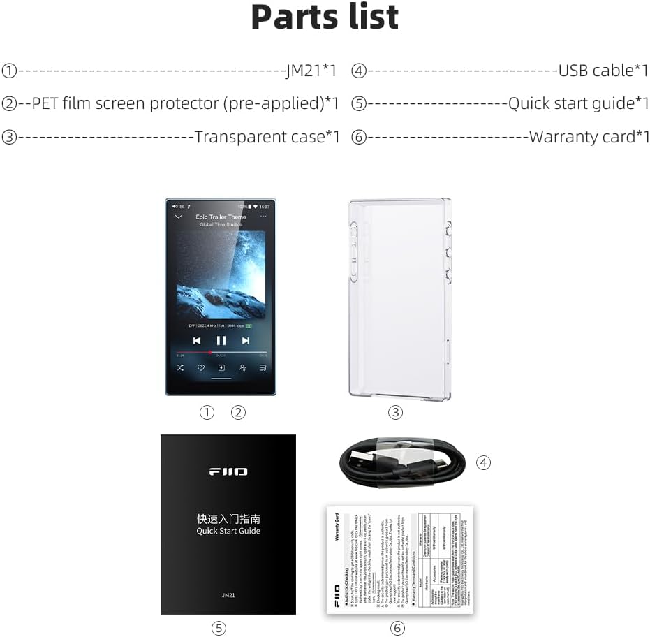 JadeAudio/FiiO JM21 Android 13 Hi-Res Music Player MP3 with Snapdragon 680, Bluetooth WiFi USB DAC 12.5H Playtime (3+32g Sky Blue)