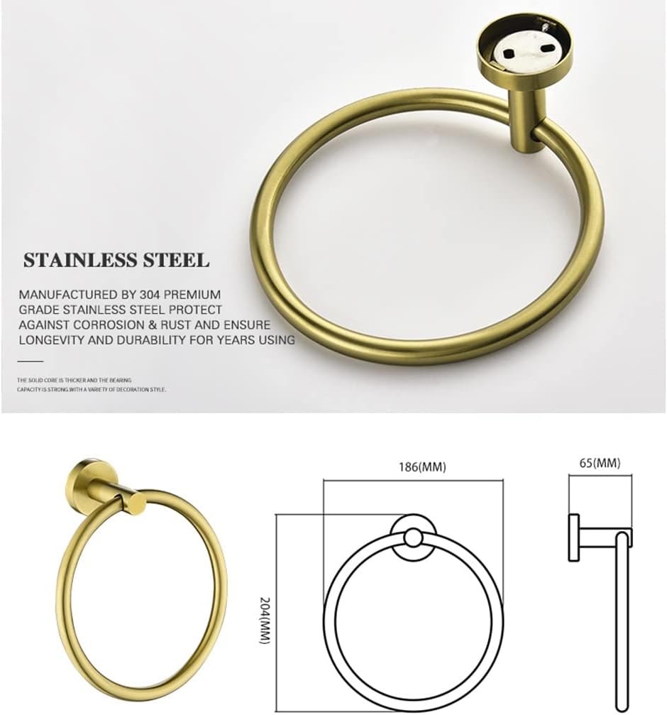 LSLYTQ Brushed Gold Stainless Steel Bathroom Hardware, Hand Towel Ring, Toilet Paper Holder, 2 Robe Towel Hooks, Bathroom Accessories Kit