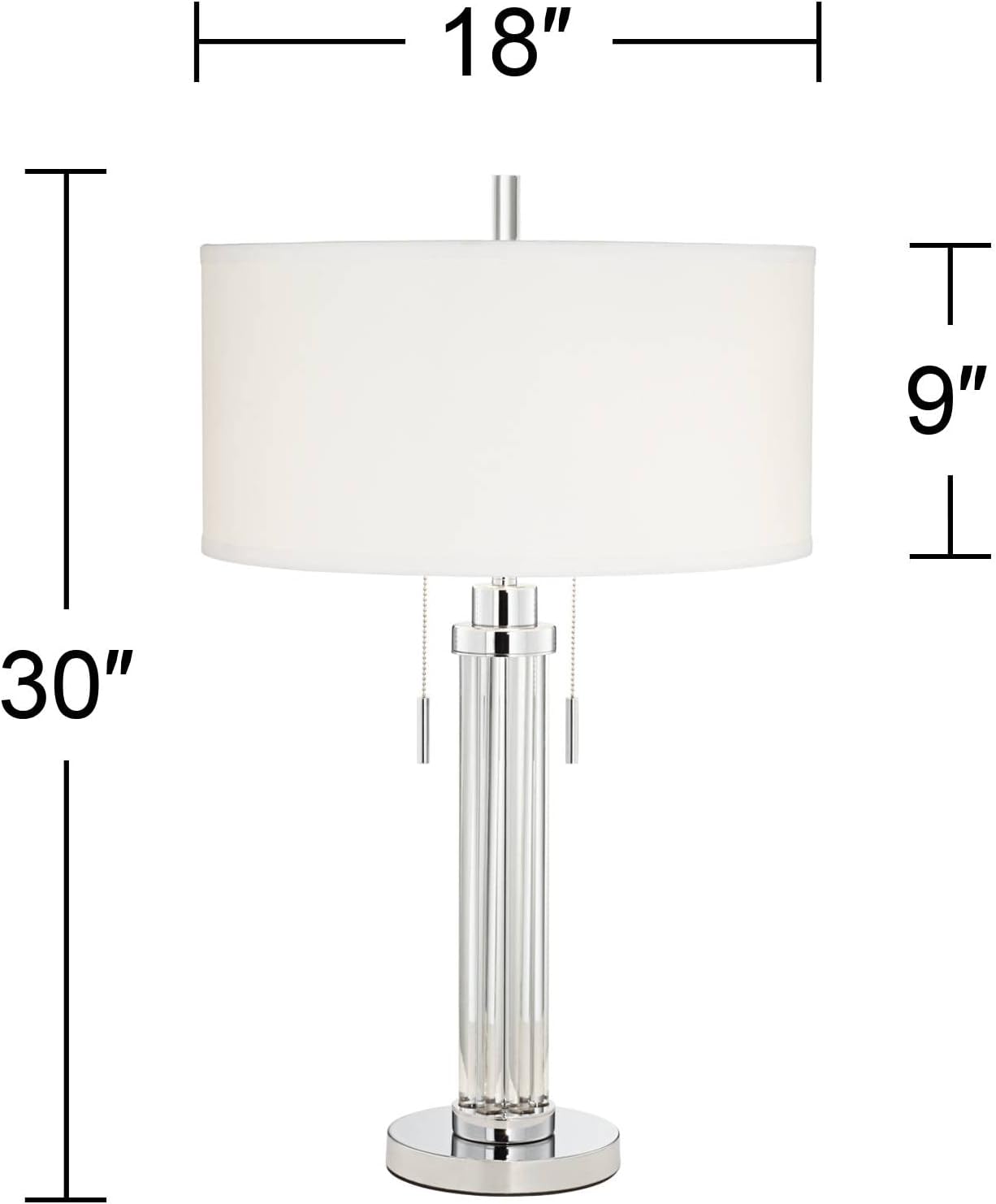 Possini Euro Design Cadence Modern 3-Way Table Lamp 30' Tall with Tabletop Dimmer Linear Clear Glass Rod White Linen Drum Shade for Bedroom Living Room House Bedside Nightstand Office Entryway