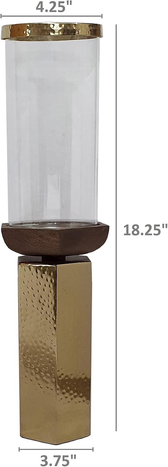 A&B Home Hammered Gold Candle Holder- Aluminum Candle Holder with Hurricane Glass, Decorative Tabletop Lighting, Living Room Coffee Table Accent Piece Dining Table Centerpiece, 5' x 5' x 18'