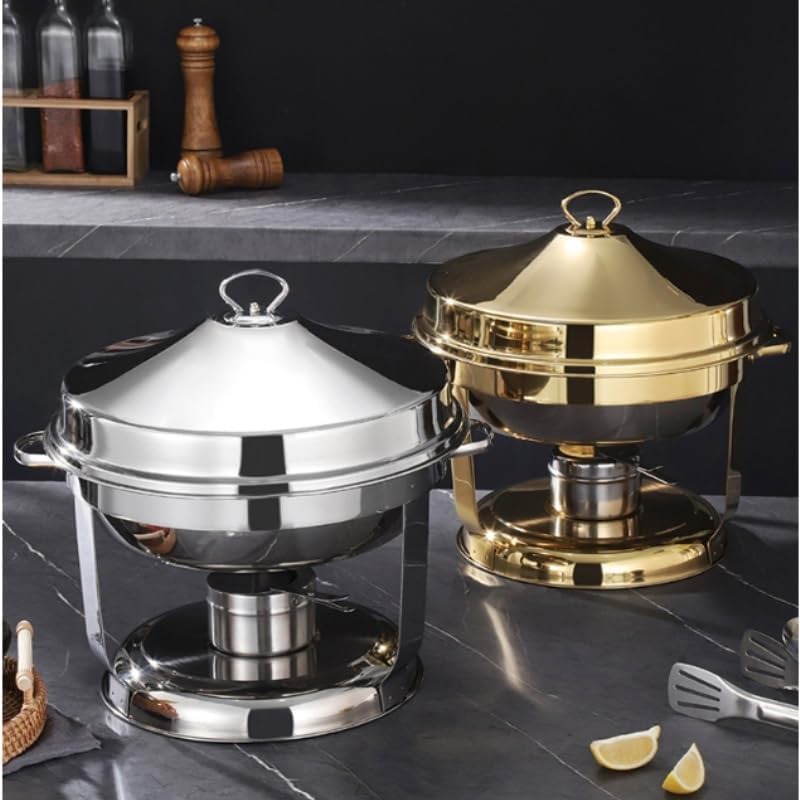 Stainless Steel Chafing Dish Buffet Set Portable Round Buffet Chafer Servers and Food Warmers with Top Lid(Silver,4.5L)