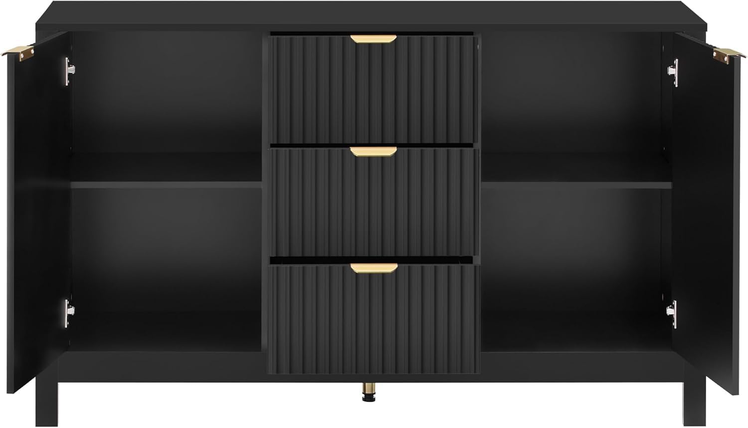 Virubi 47' Fluted Sideboard Buffet Cabinet with Storage Drawers,Doors,Adjustable Shelves and Gold Handles, Wood Modern Sideboard Accent Cabinet for Living Room,Hallway,Entryway (Black)