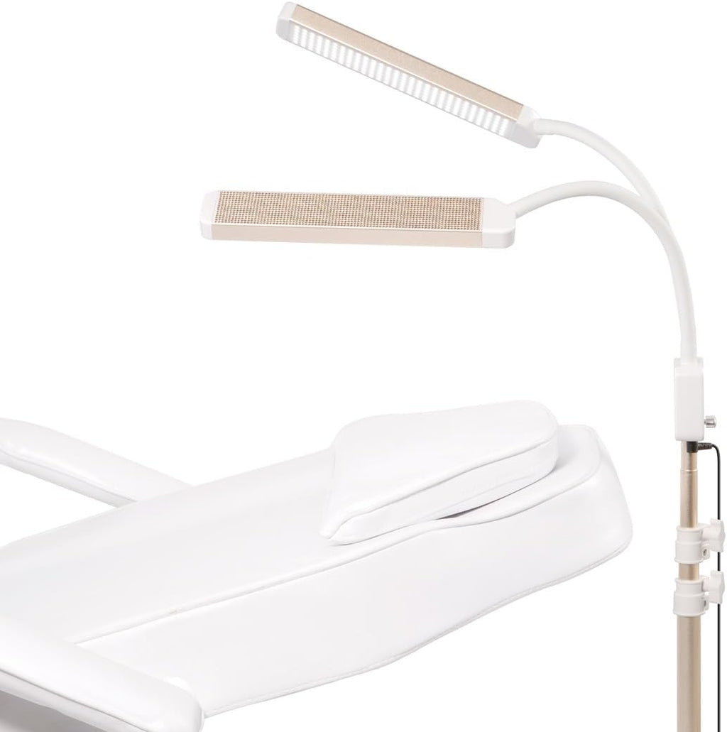 GLAMCOR Elite X Portable LED Lighting Kit for Eyelash Extension, Esthetician, Makeup, Filming & Photography | 5600K Five-Stage Dimming Daylight, with Travel Bag & Tripod (White/Gold w/Gold Sparkle)