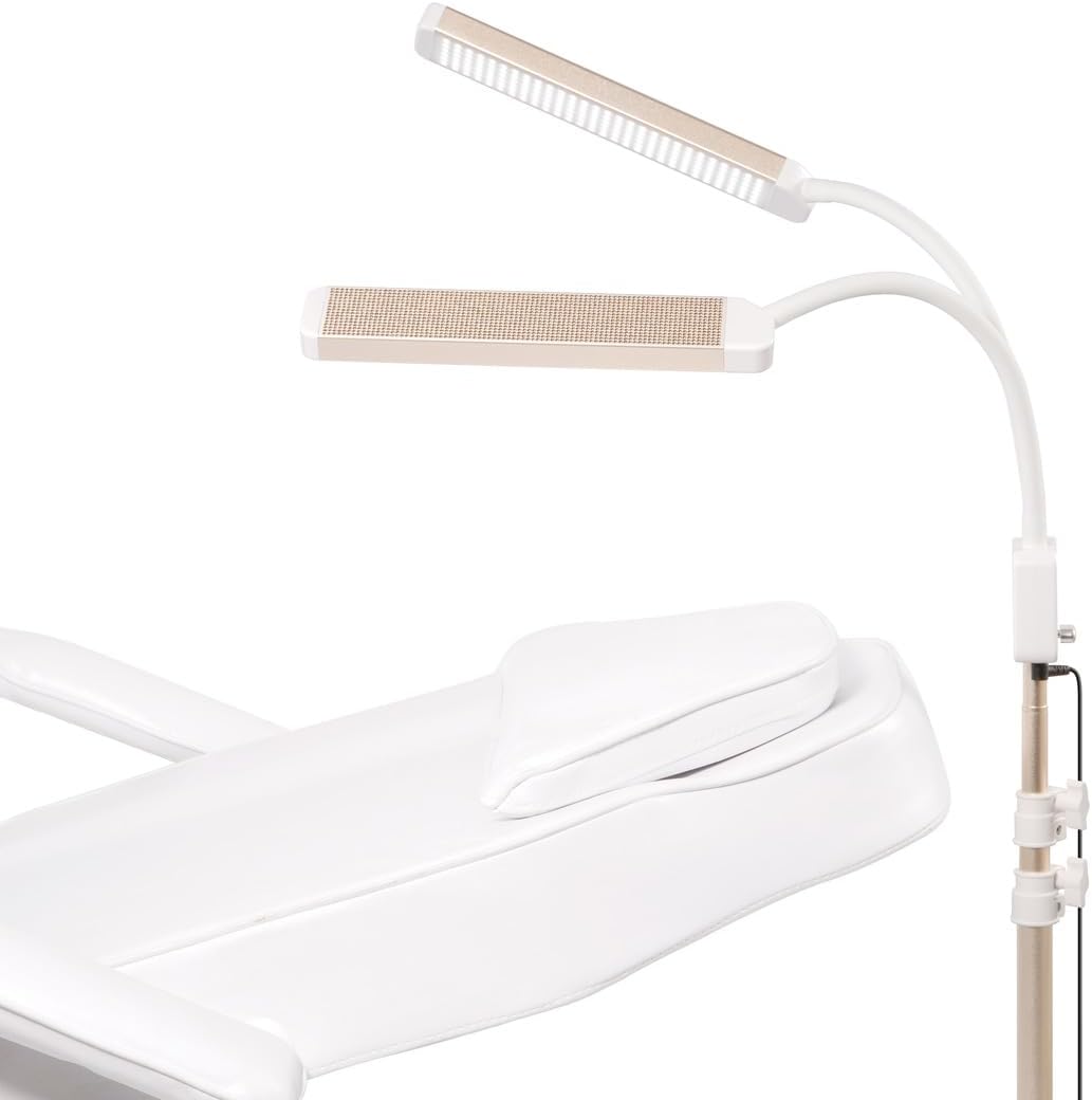 GLAMCOR Elite X Portable LED Lighting Kit for Eyelash Extension, Esthetician, Makeup, Filming & Photography | 5600K Five-Stage Dimming Daylight, with Travel Bag & Tripod (White/Gold w/Gold Sparkle)