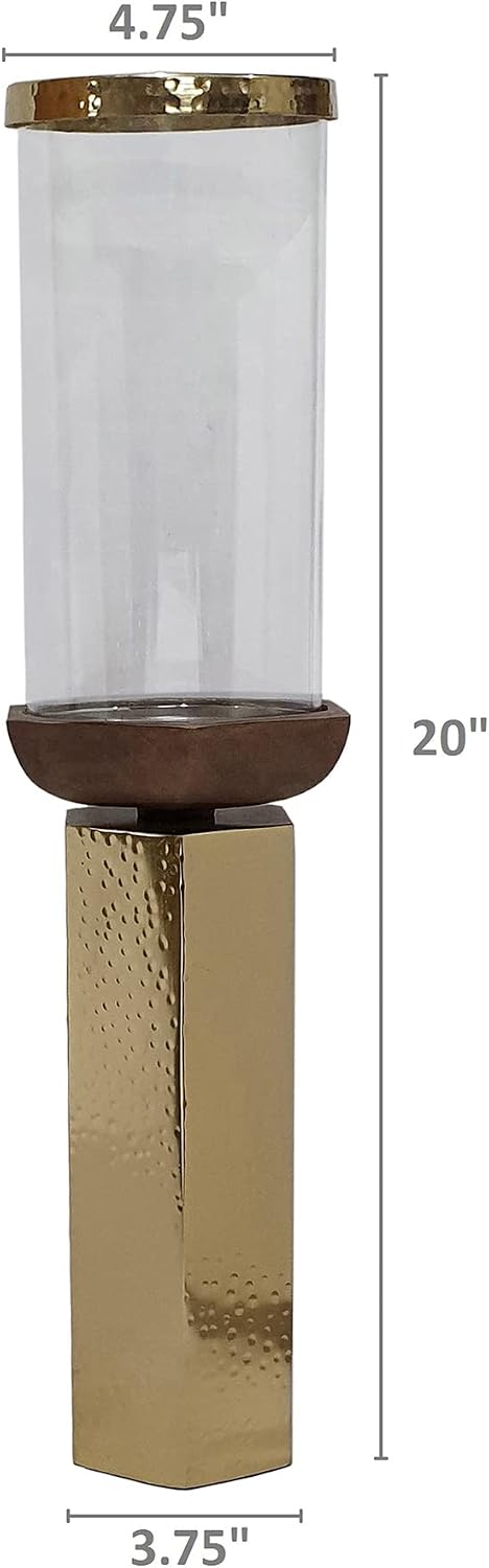 A&B Home Hammered Gold Candle Holder- Aluminum Candle Holder with Hurricane Glass, Decorative Tabletop Lighting, Living Room Coffee Table Accent Piece Dining Table Centerpiece, 5' x 5' x 20'