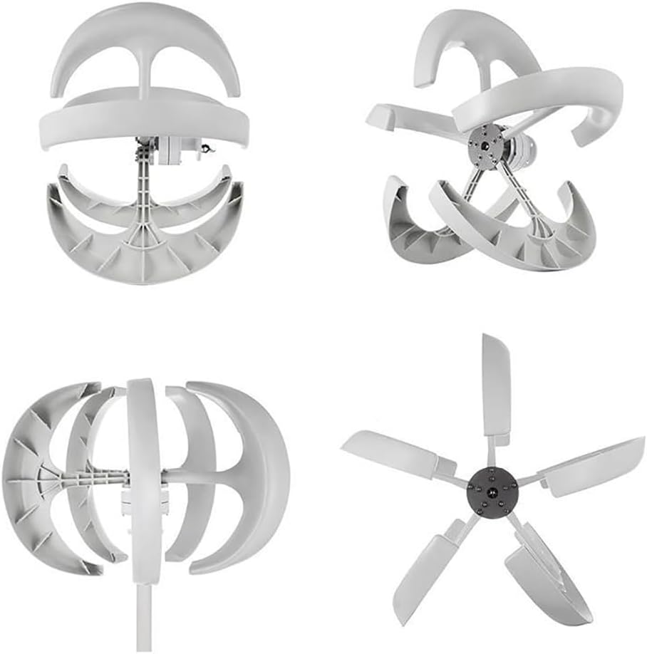 Wind Turbine Generator Kit, 1000W White Lantern Vertical Wind Generator, 5 Blades Wind Turbine Generator with Controller, Breeze Starts, for Home, Street Lights, Monitor