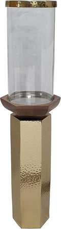 A&B Home Hammered Gold Candle Holder- Aluminum Candle Holder with Hurricane Glass, Decorative Tabletop Lighting, Living Room Coffee Table Accent Piece Dining Table Centerpiece, 5' x 5' x 21'