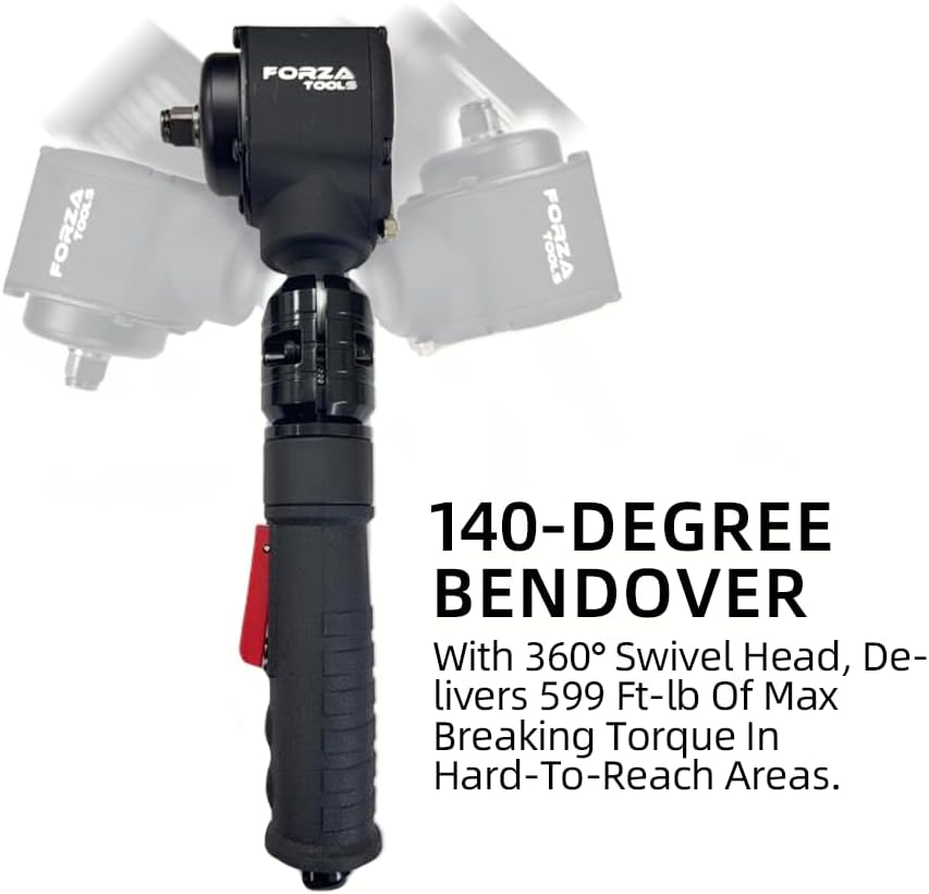 1/2' Flex-Head Air Angle Impact Wrench, 500 ft-lbs Max Torque, 140° Tilting Head & 360° Swivel Handle, 6-Speed Setting Pneumatic Tool for Tight Spaces