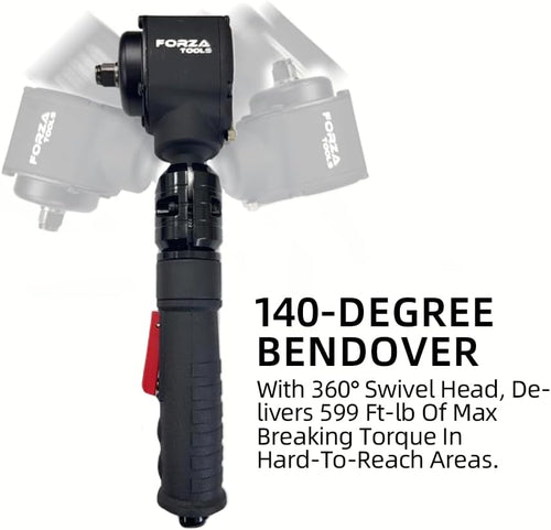 1/2' Flex-Head Air Angle Impact Wrench, 500 ft-lbs Max Torque, 140° Tilting Head & 360° Swivel Handle, 6-Speed Setting Pneumatic Tool for Tight Spaces
