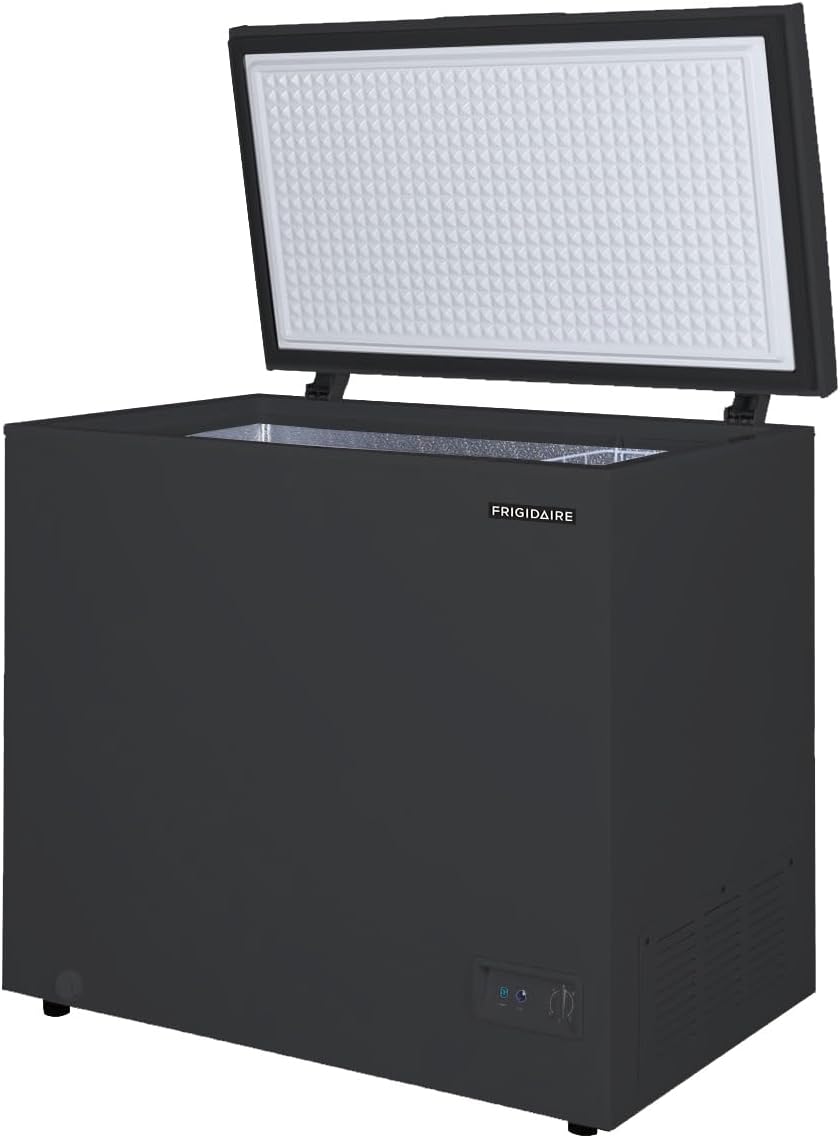 FRIGIDAIRE EFRF7003-BLACK Chest Deep Freezer, 7 Cu. Ft, Black Adjustable Thermostat-Removable Vinyl Coated Wire Basket-Easy Defrost Drain
