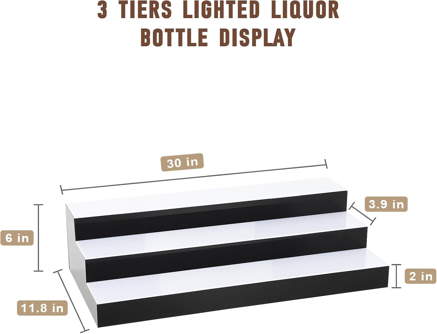 Dollate 3 Tiers 30 Inch LED Lighted Liquor Bottle Display, LED Tabletop Wine Shelves, Adjustable Lighting & Colors Liquor Storage Rack for Home Bar
