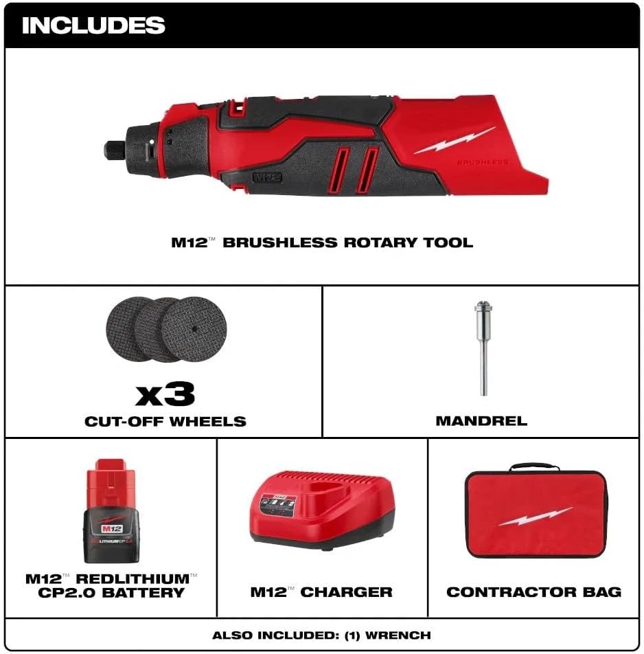 2525-21 Cordless Brushless Rotary Tool for Milwaukee 12V M12 Rotary Tool Kit - Red/Black