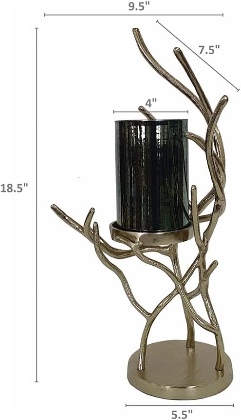 A&B Home Gold Branch Candleholder - Large Candleholder with Glass Hurricane, Decorative Tabletop Lighting, Living Room Coffee Table Accent Piece Dining Table Centerpiece, 10' x 7' x 18'