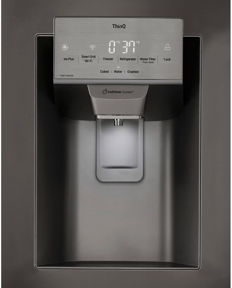 LG 28 Cu. Ft. Smart French Door Refrigerator with Dual Ice Maker, Door Cooling+, Wi-Fi Connectivity, and PrintProof Black Stainless Steel Finish