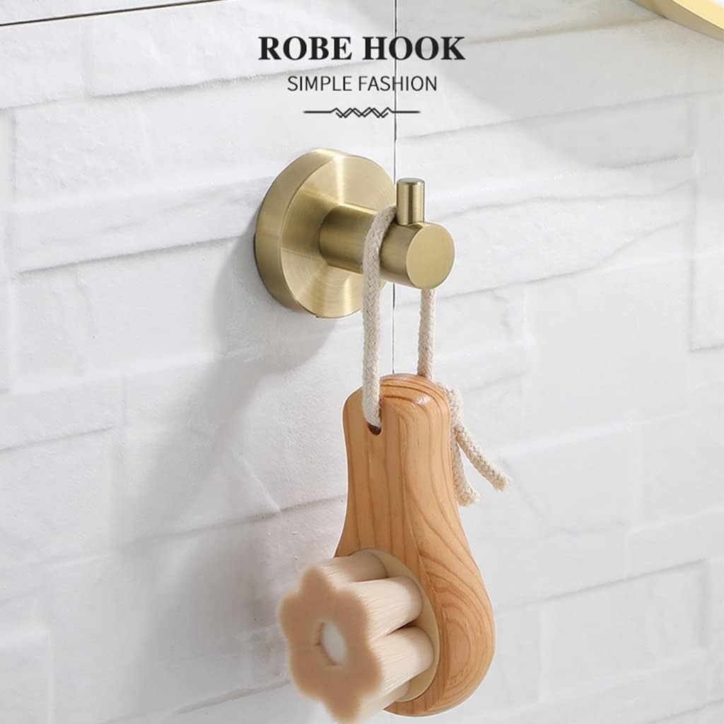 Towel Holder Brushed Gold Stainless Steel Bathroom Hardware, Hand Towel Ring, Toilet Paper Holder, 2 Robe Towel Hooks, Bathroom Accessories Kit Towel Hanger (Color : 4 Pieces Set) (Robe Hook)