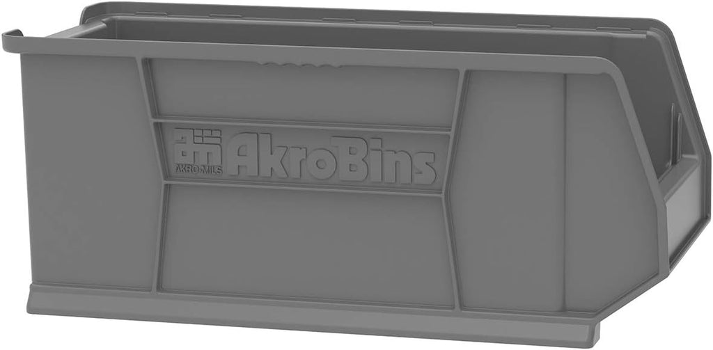 Akro-Mils 30287 Super-Size AkroBins Plastic Storage Bins, Space-Saving Stackable Bins for Garage, Classroom, Warehouse Organization, 24' L x 11' W x 10' H, Grey, 4-Pack