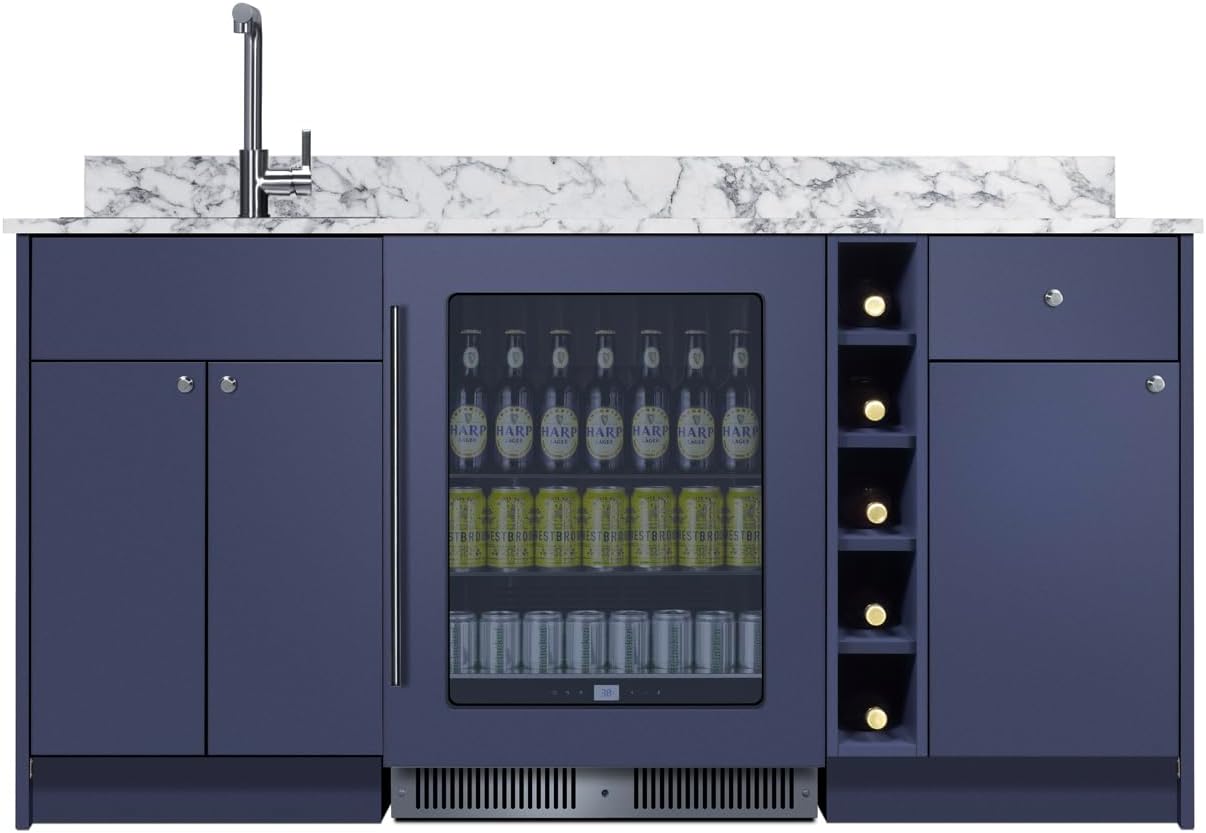 Summit Bar Cabinet with Sink, Beverage Center, Wine Storage, Wetbar, All in One with Refrigerator, Blue- OASISMN35SINKL (Left Side Sink)