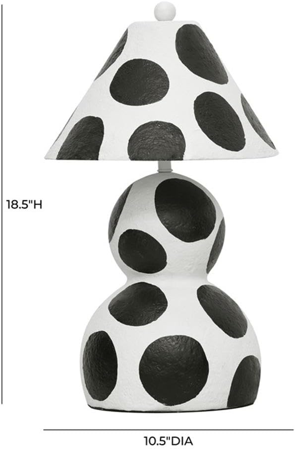 Pemberly Row Contemporary Papier Mache Table Lamp, Black and White Polka Dot Pattern, Handmade, Domed Lampshade and Orb Finial, Plug-in, 98 in Cord, UL Listed, Decorative Lighting for Tabletops