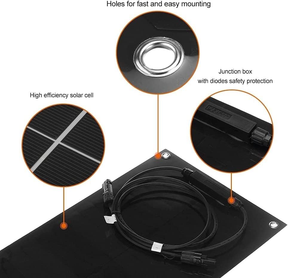 Portable Solar Panels 100W Portable Solar Panel Kit with 30A 60A Controller, Flexible Monocrystalline Solar Panel Kit，Waterproof Solar Power System for Car Yacht Rv Camping(Only 1pcs Panel)