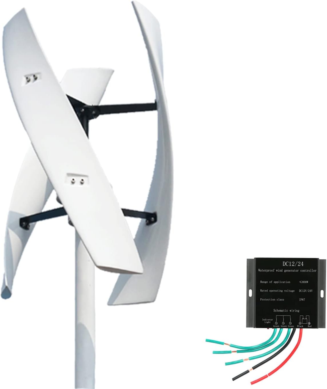 Vertical Wind Turbine Generator Set, 3000W 12V 24V 48V Vertical Wind Turbine Generator with Charging Regulator 3 Blades Suitable for Garden Outdoor Street Lights (12V White)