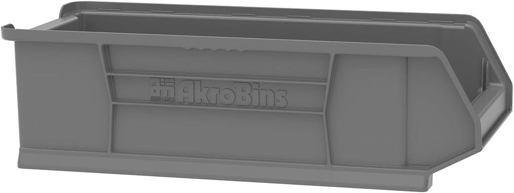 Akro-Mils 30286 Super-Size AkroBins Plastic Storage Bins, Space-Saving Stackable Bins for Garage, Classroom, Warehouse Organization, 24' L x 11' W x 7' H, Grey, 4-Pack