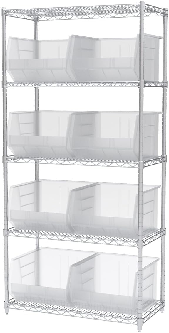 Akro-Mils 30270 AkroBins Plastic Storage Bins, Space-Saving Stackable Bins for Garage, Pantry, Craft Organization, 18' x 16' x 11', Clear, 3-Pack
