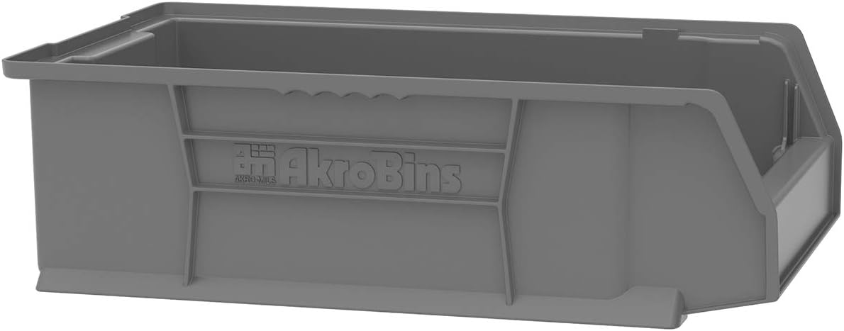 Akro-Mils 30280 Super-Size AkroBins Plastic Storage Bins, Space-Saving Stackable Bins for Garage, Classroom, Warehouse Organization, 20' L x 12' W x 6' H, Grey, 4-Pack