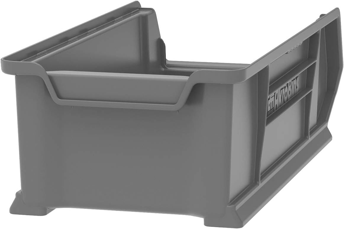Akro-Mils 30286 Super-Size AkroBins Plastic Storage Bins, Space-Saving Stackable Bins for Garage, Classroom, Warehouse Organization, 24' L x 11' W x 7' H, Grey, 4-Pack